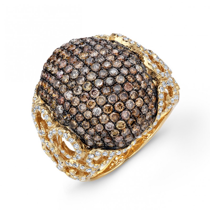14k Yellow Gold Brown and White Diamond Ring
