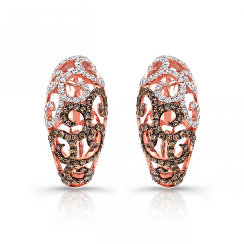 14k Rose and Black Gold White and Black Diamond Flourish Earrings