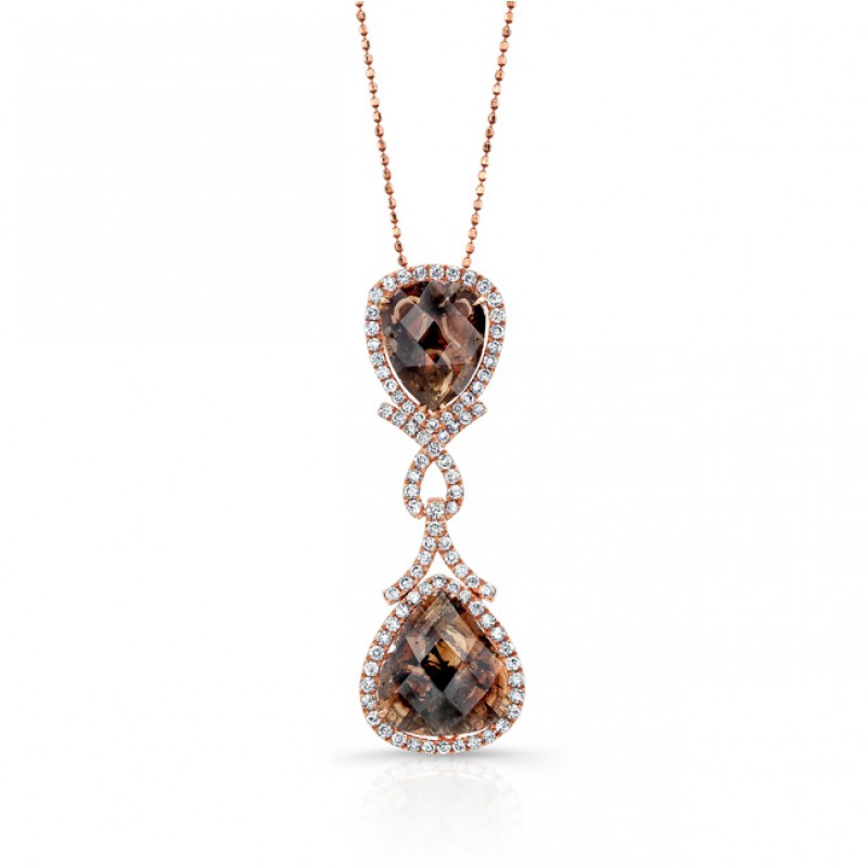 14k Rose Gold Rose-Cut Brown and White Diamond Pendant