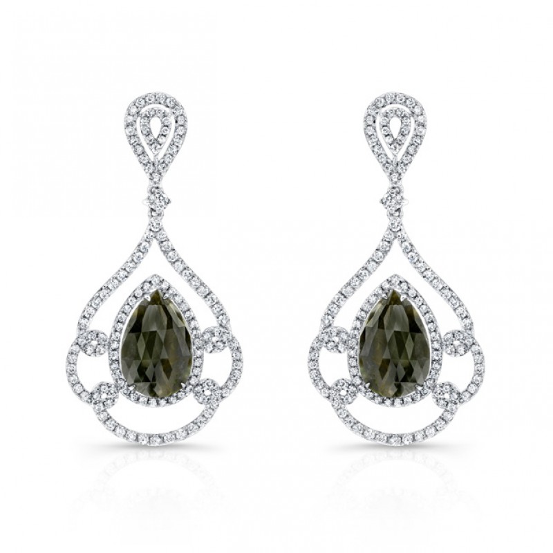 14k White Gold Rose-Cut Black and White Diamond Earrings