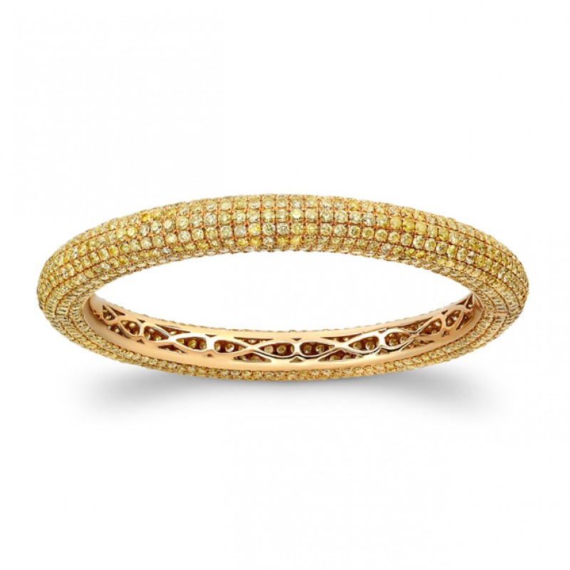 18K Rose Gold Golden Yellow Diamond Pave Set Bangle 
