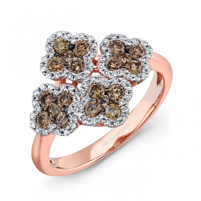 18k Rose and Black Gold Brown Diamond Flower Statement Ring