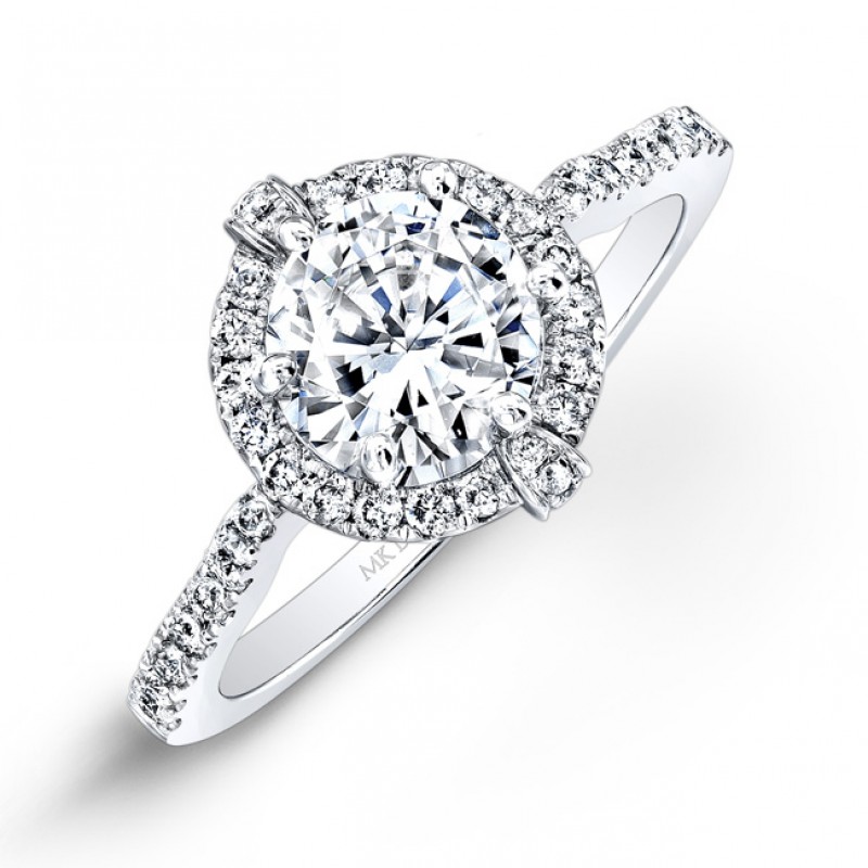 14k White Gold Diamond Halo Engagement Ring