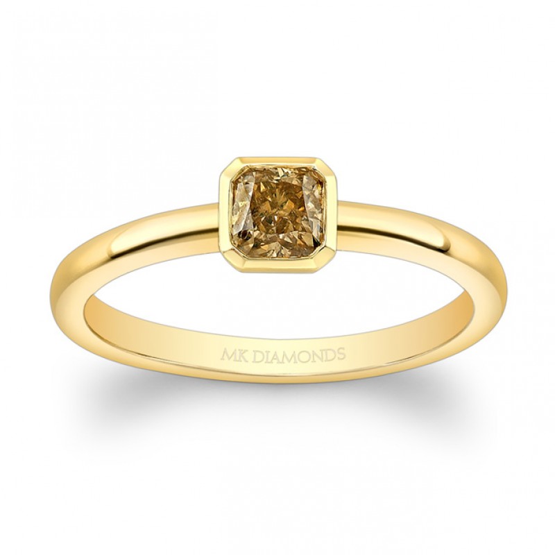 14k Yellow Gold Bezel Set Square Cut Fancy Color Diamond Ring