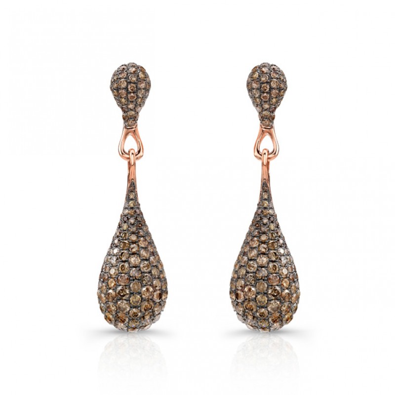 14k Rose and Black Gold Tear Drop Brown Diamond Earrings