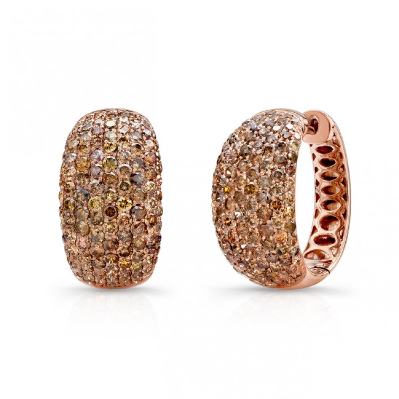 18k Rose Gold Pave Brown Diamond Hoop Earrings
