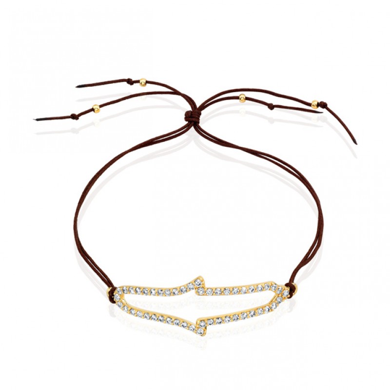14k Yellow Gold Diamond Hamsa Leather Bracelet
