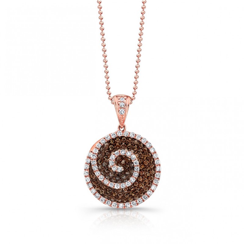 18k Rose Gold Brown and White Diamond Swirl Pendant