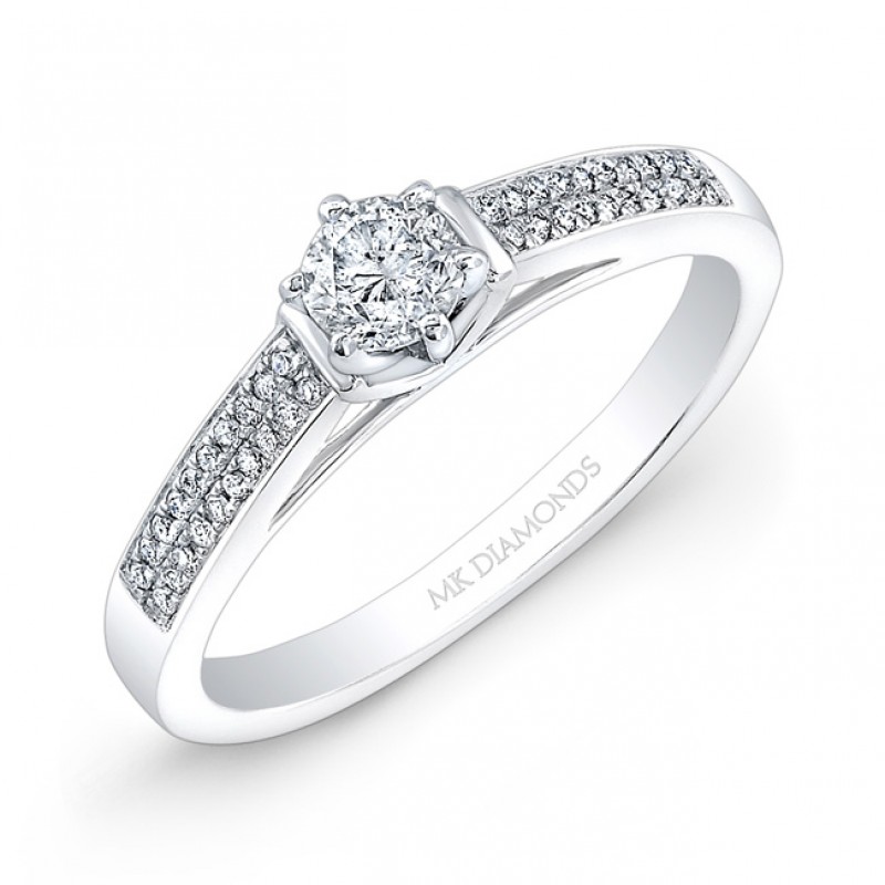 14k White Gold Six Prong Center Mounting White Diamond Engagement Ring 