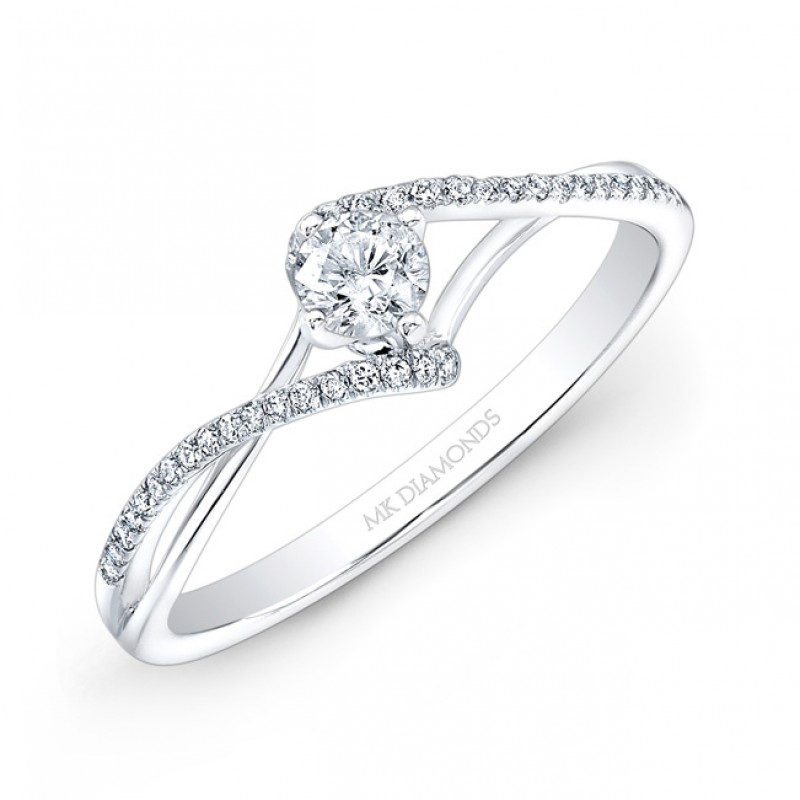 14k White Gold 1/4ct Center White Diamond Swirl Engagement Ring