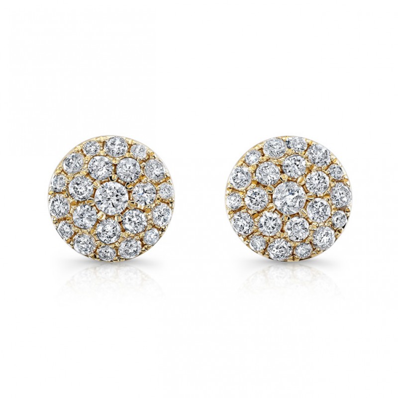 14k Yellow Gold White Diamond Stud Earrings 