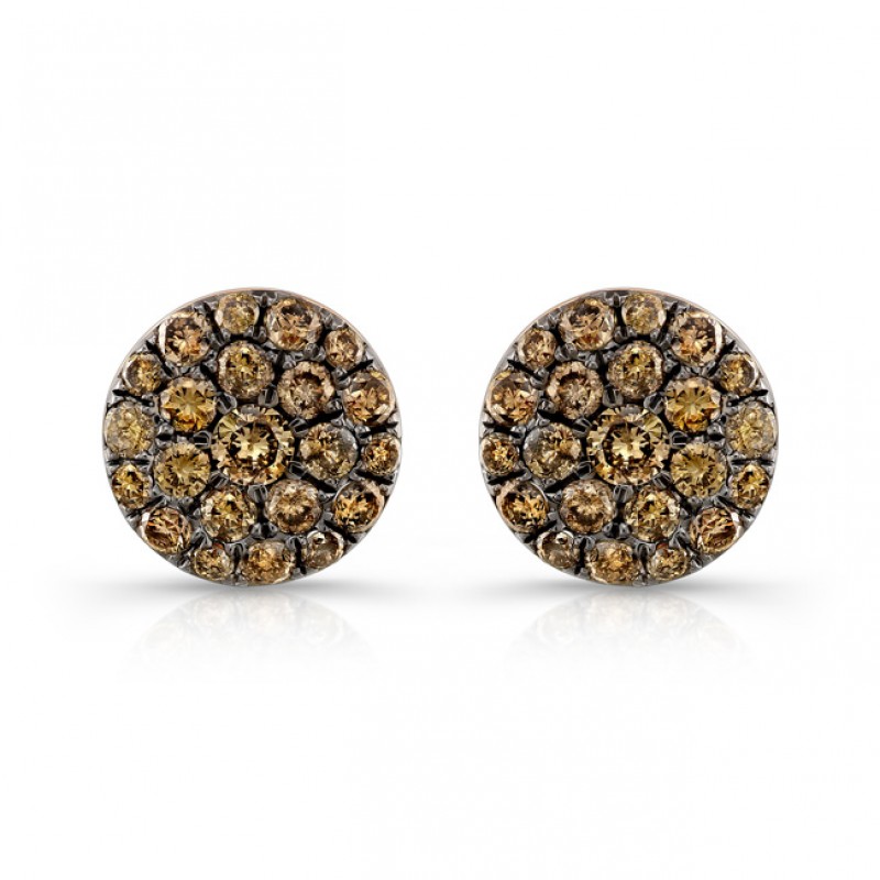 14k Rose and Black Gold Brown Diamond Circle Stud Earrings