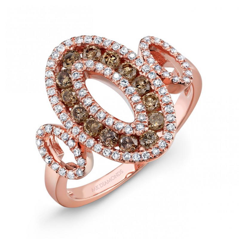 14k Rose Gold Brown Diamond Vintage Three Oval Ring