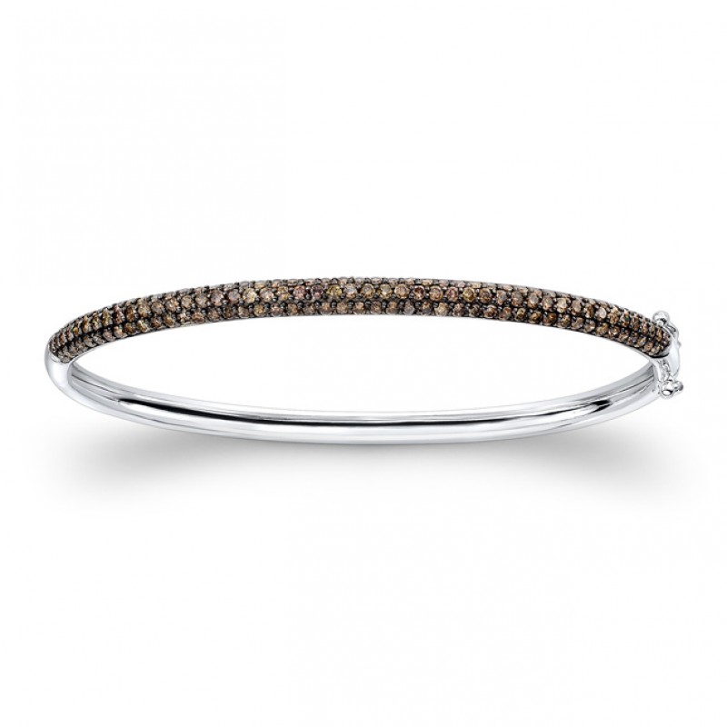 14K White and Black Gold Brown Diamond Bangle Bracelet 