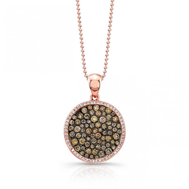 14k Rose and Black Gold Circle Pendent with Brown and White Diamonds