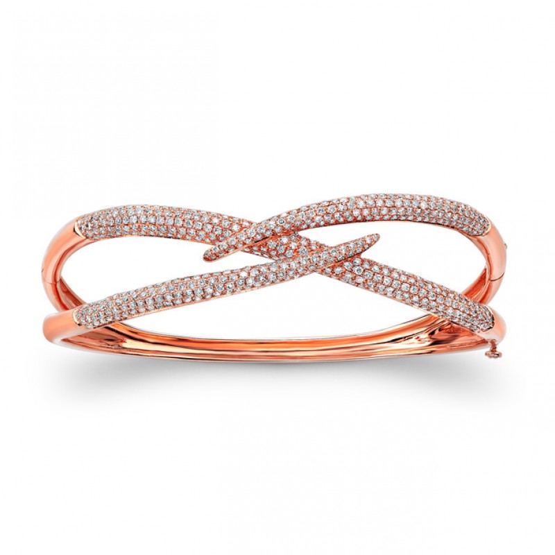 18k Rose Gold White Diamonds Unique Bracelet 