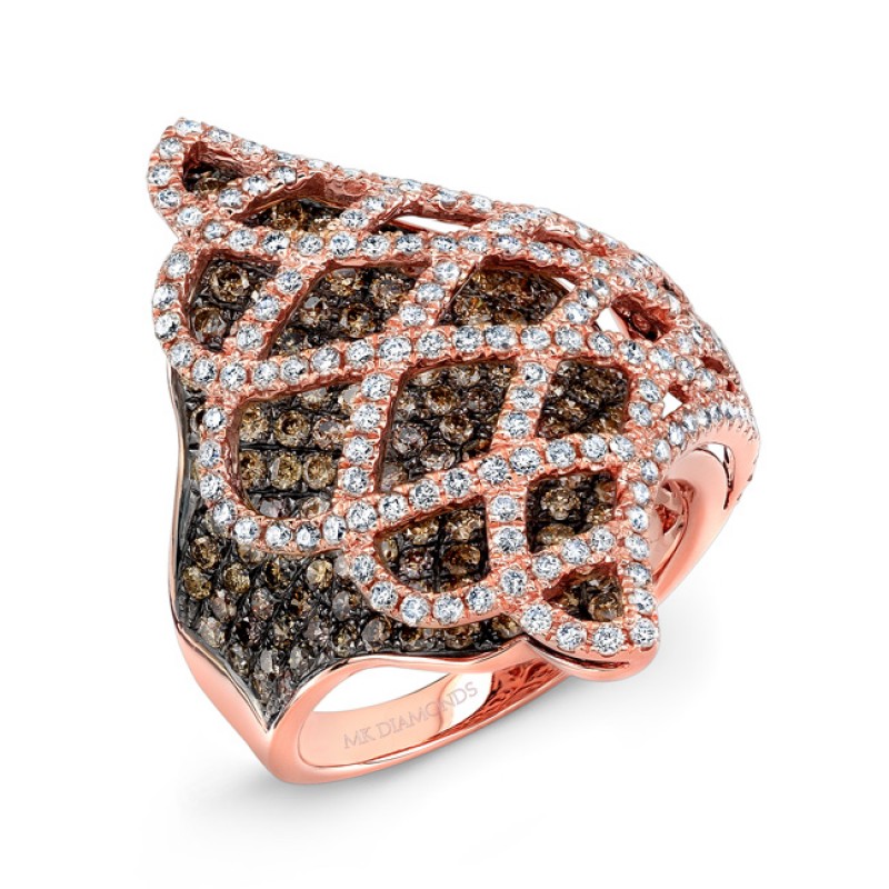 14k Rose and Black Gold White Diamond Web Statement Ring