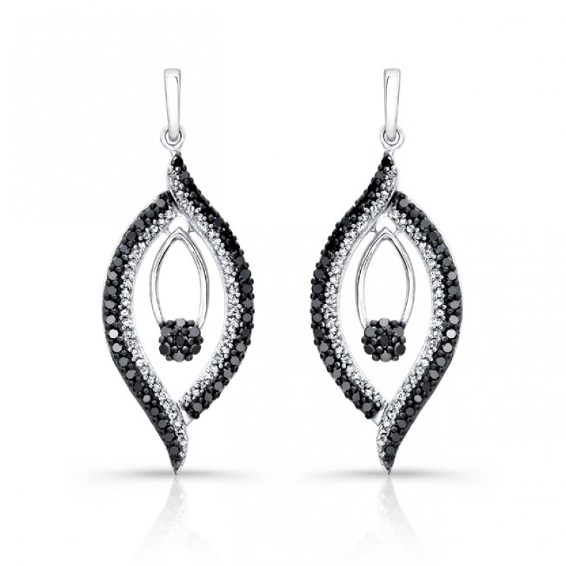 14k White and Black Gold Contrast Black and White Diamond Drop Earrings