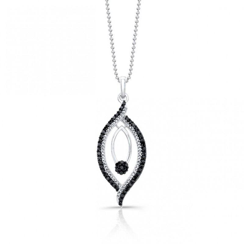 14k White and Black Gold Black and White Diamond Marquise Frame Pendant 
