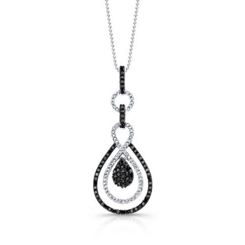 14k White and Black Gold Pendant with Black and White Diamonds 