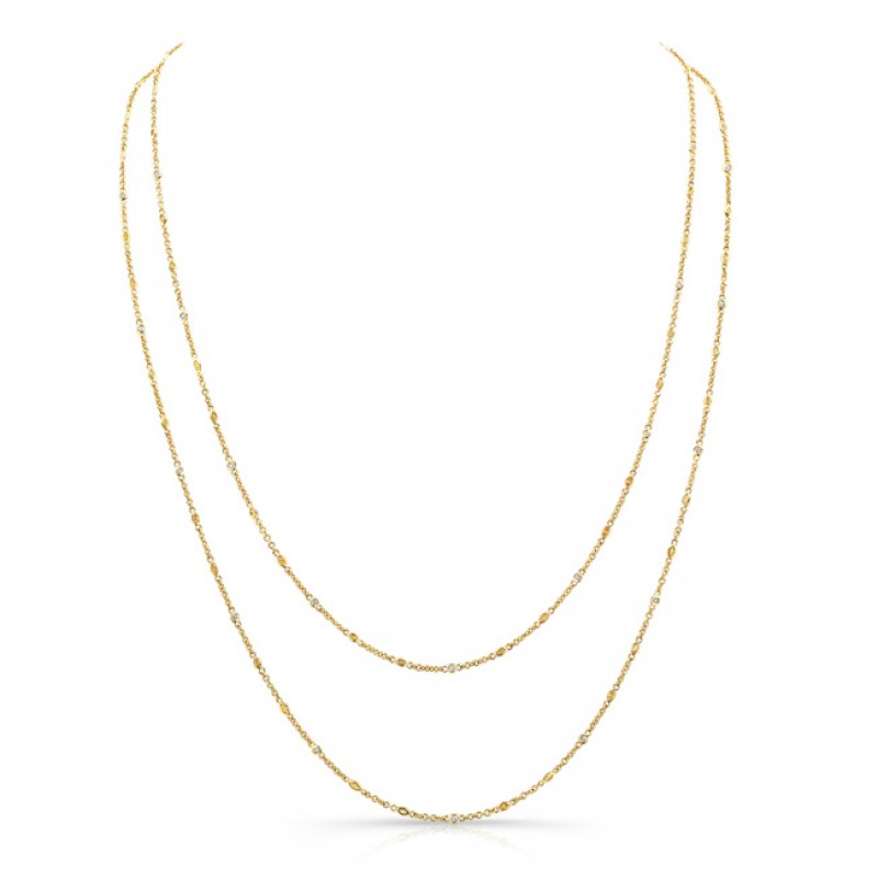 18K Yellow Gold Mixed Color Diamond Wrap Around Necklace 
