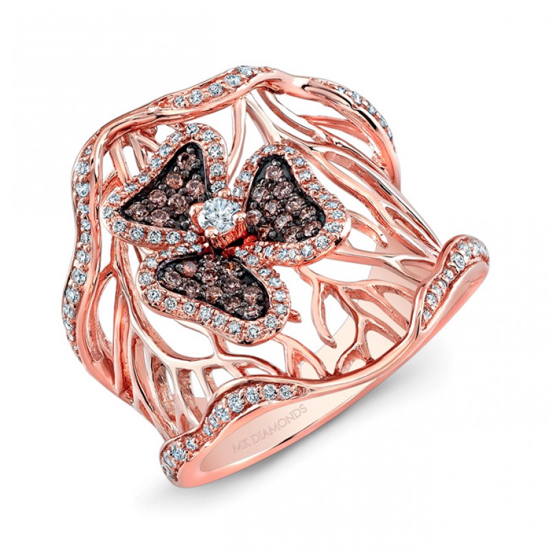 14k Rose and Black Gold Flower and Vine Brown Diamond Fashion Band
