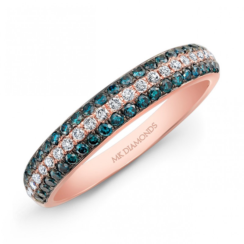 14k Rose and Black Gold Treated Blue and White Diamond Fashion Band