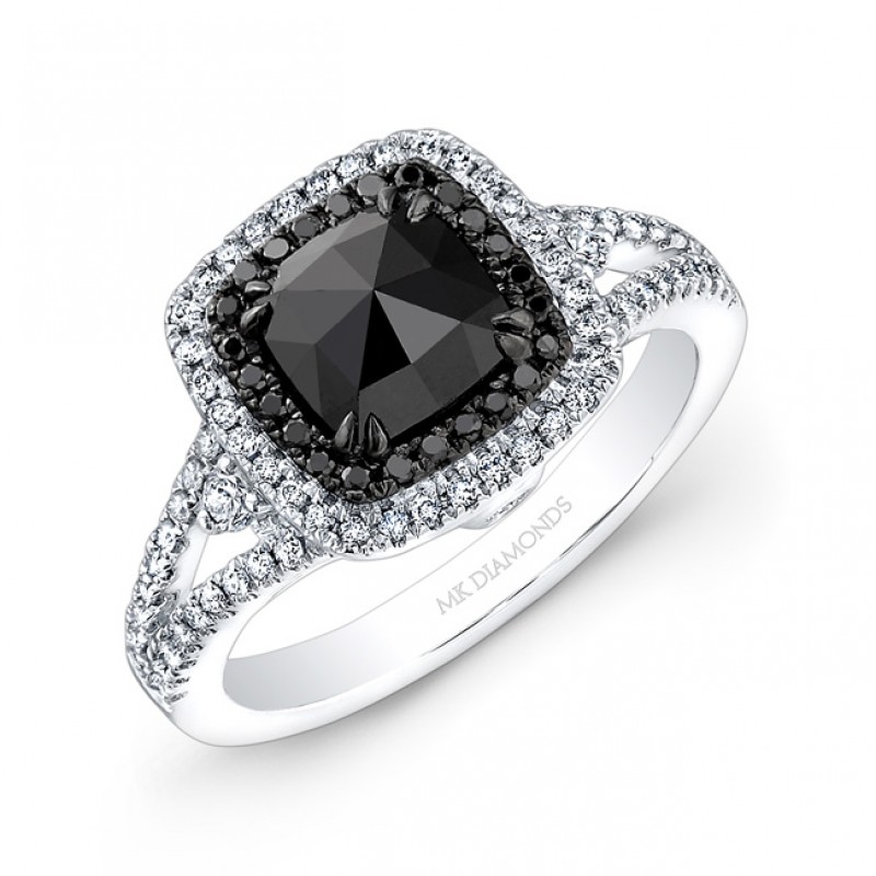 14k White and Black Gold Black Rose-Cut Diamond Center Engagement Ring 