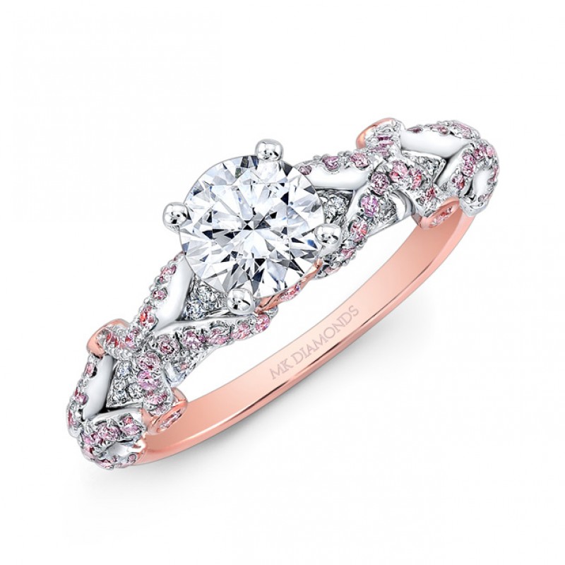 18K Rose and White Gold Pink and White Diamond Engagement Ring 