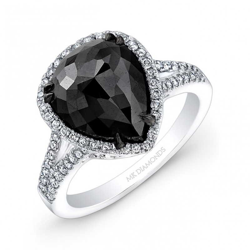 14k White and Black Gold Rose-cut Black Diamond Engagement Ring 