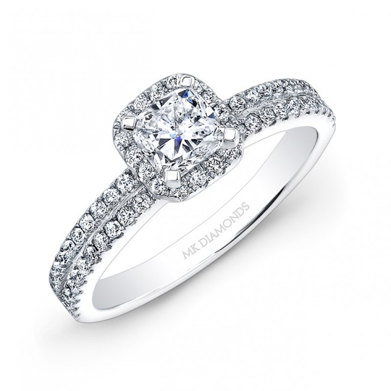 18k White Gold Square Diamond Halo Engagement Ring 