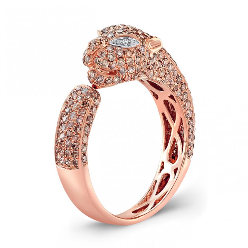 14k Rose Gold Brown Diamond Panther Statement Ring 