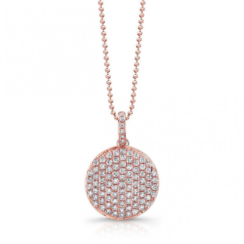 14k Rose Gold White Diamond Circle Pendant 