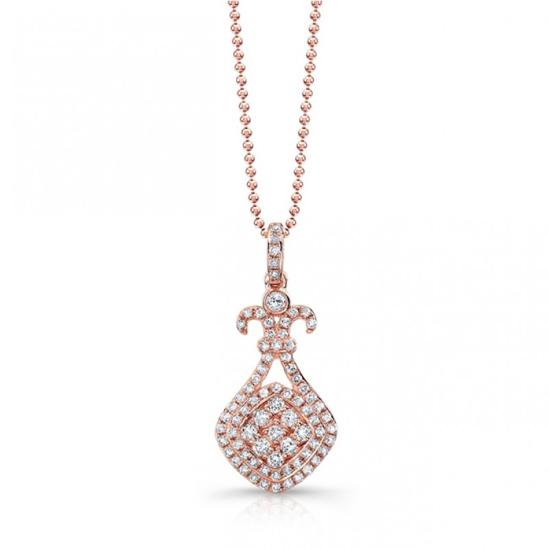14k Rose Gold White Diamond Dangle Pendant