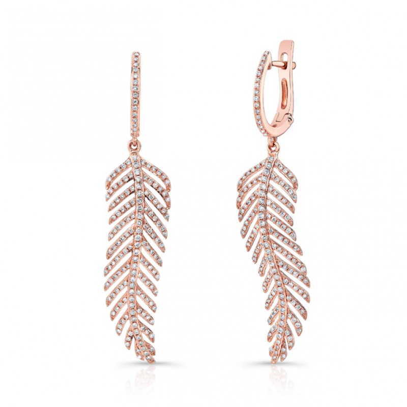 Details about / 1ct Round Cut Diamond Bird Feather Drop Earring Women 14k White Rose Gold Finish