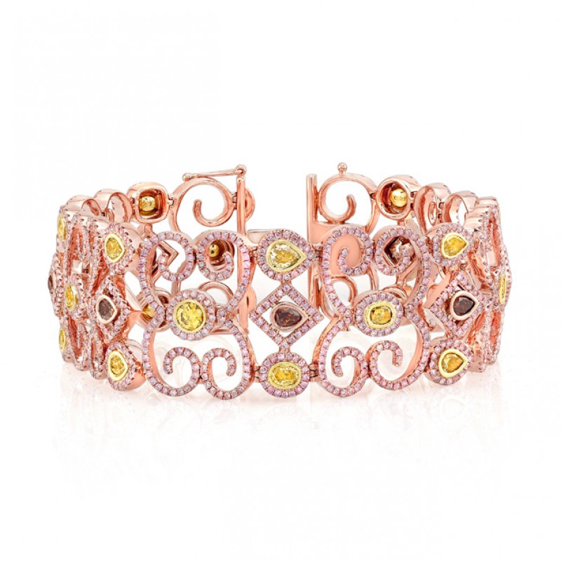 18K Rose Gold Mixed Fancy Color Diamond Accent Pink Diamond Spiral Bracelet