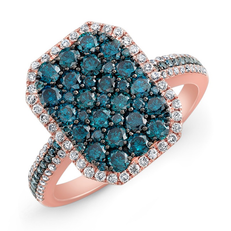 14K Rose and Black Gold White and Treated Blue Diamond Right Hand Ring