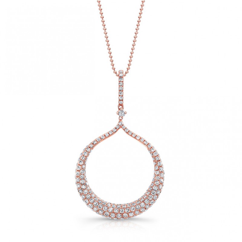 14k Rose Gold White Diamond Dangling Circle Pendant 