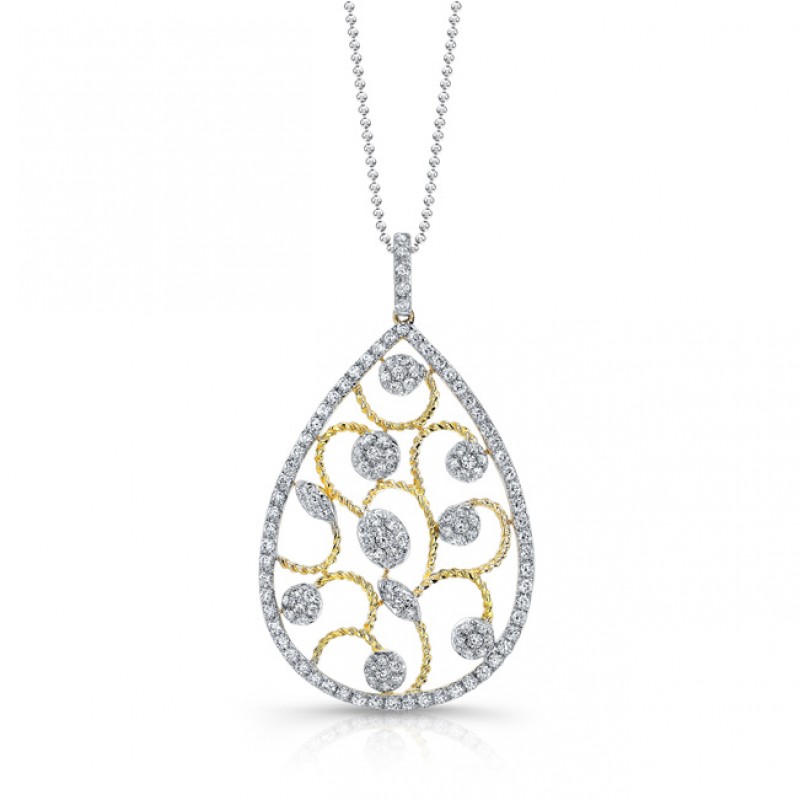18k White and Yellow Gold Diamond Vine Pendant