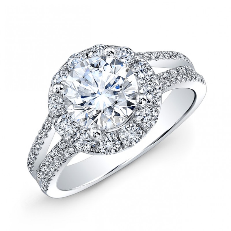 14k White Gold White Diamond Split Shank Engagement Ring 