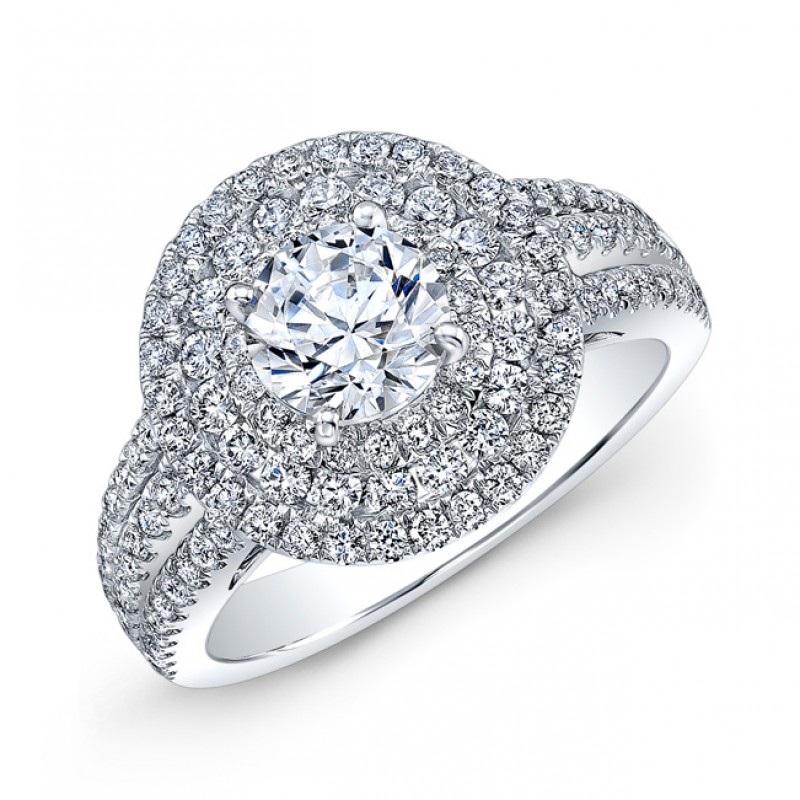 18K White Gold White Diamond Triple Halo Engagement Ring