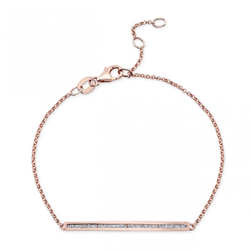 14k Rose Gold Channel Set White Diamond Bracelet 