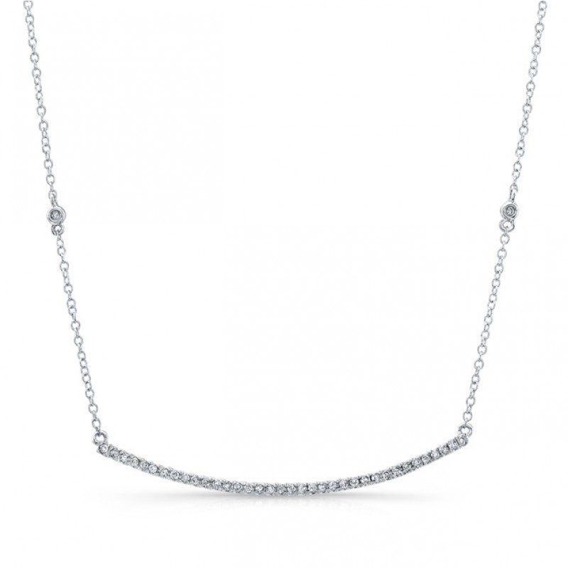 14k White Gold White Diamond Bar Necklace 