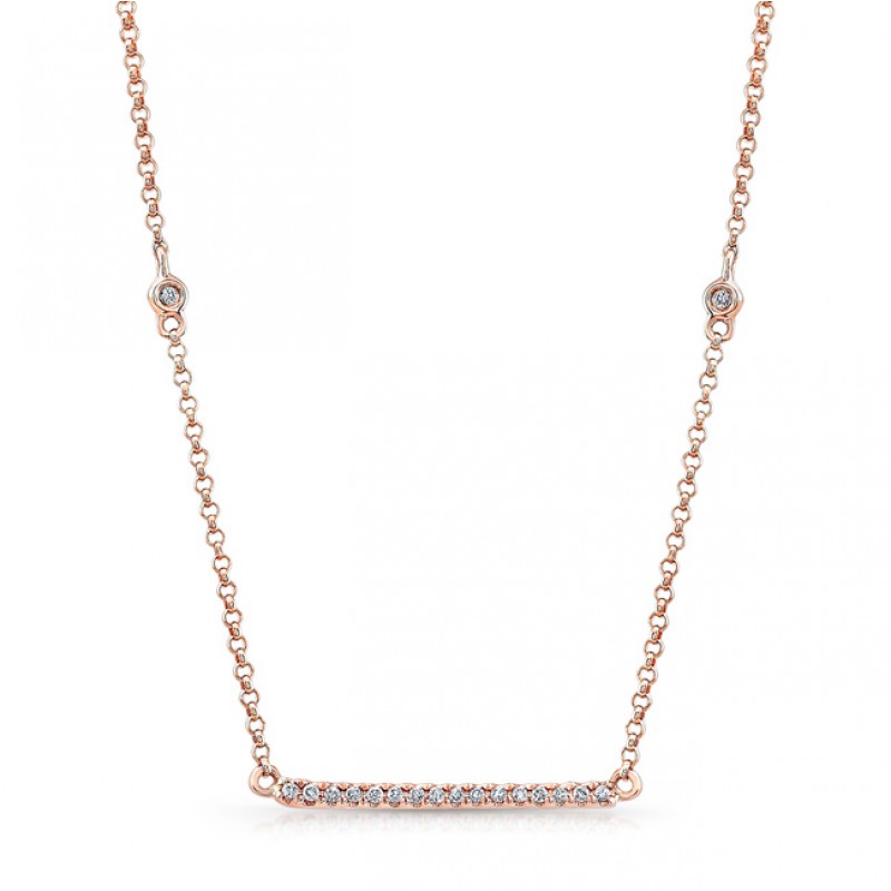 14k Rose Gold White Diamond Bar Necklace 