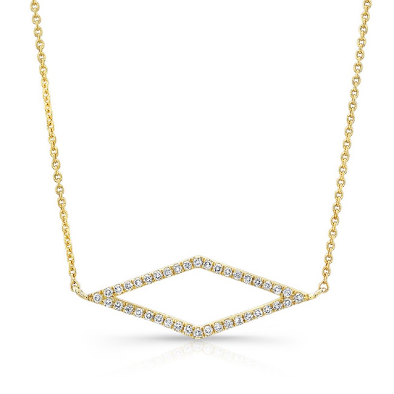 14k Yellow Gold White Diamond Diamond Shaped Pendant Necklace 
