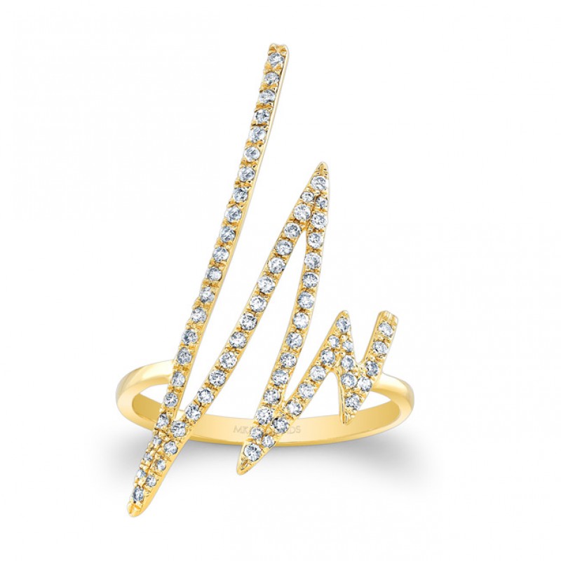 14k Yellow Gold Diamond Scribble Ring
