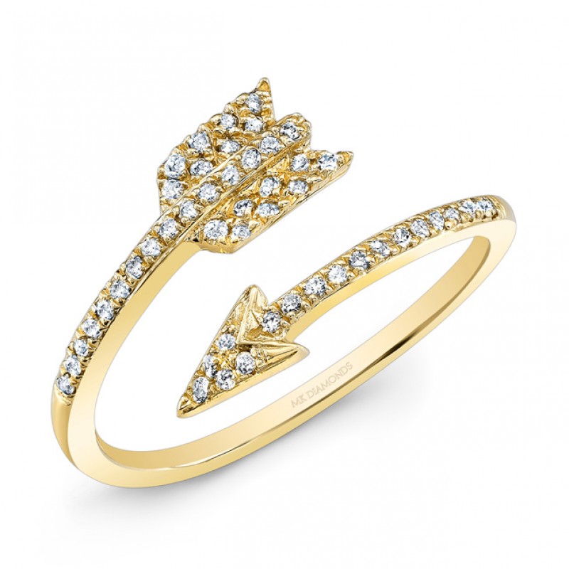 14k Yellow Gold Diamond Arrow Ring