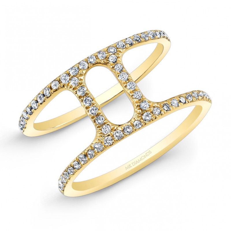 14k Yellow Gold Double Band Diamond Ring