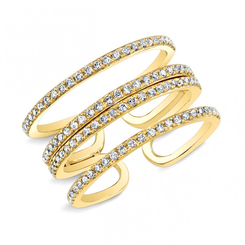 14k Yellow Gold 4 Band Diamond Ring