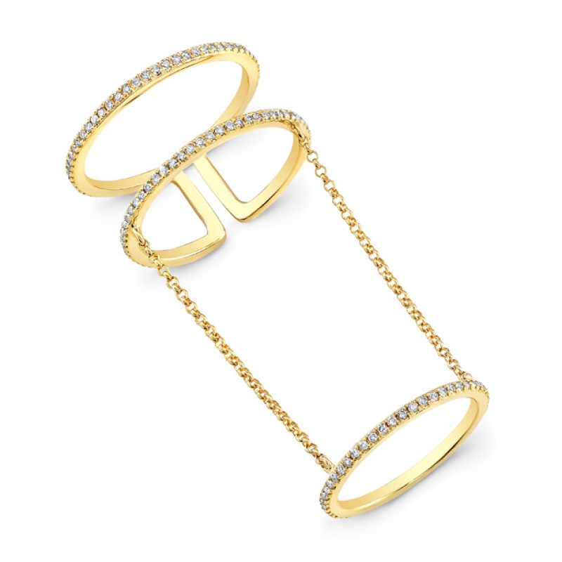 14k Yellow Gold Diamond Chain Ring